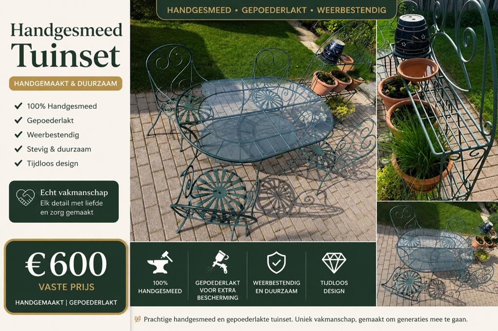 Tuin tafel met 4 stoelen en kruidenrek met de hand gesmeten, Enlèvement, Comme neuf