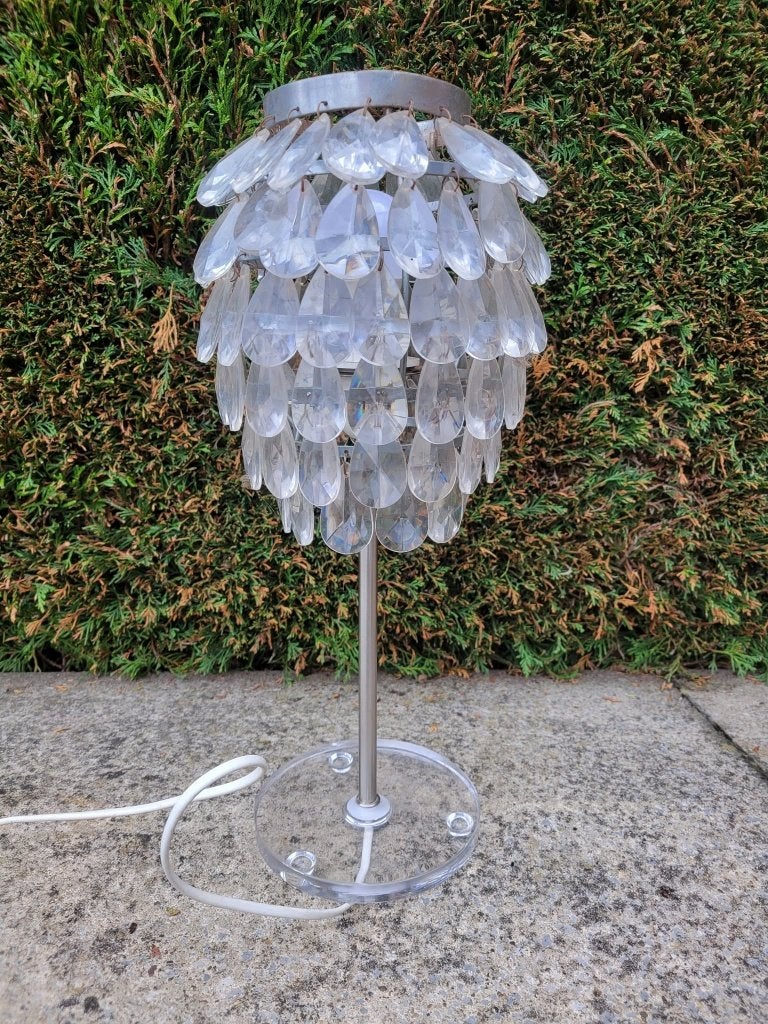 lampe de chevet de table vintage pampilles lustre verre, Verre, Enlèvement, Classique, E27 (grand)