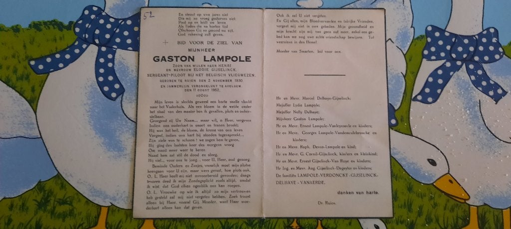 bidprentje Piloot, Verzamelen, Bidprentjes en Rouwkaarten, Ophalen of Verzenden, Bidprentje