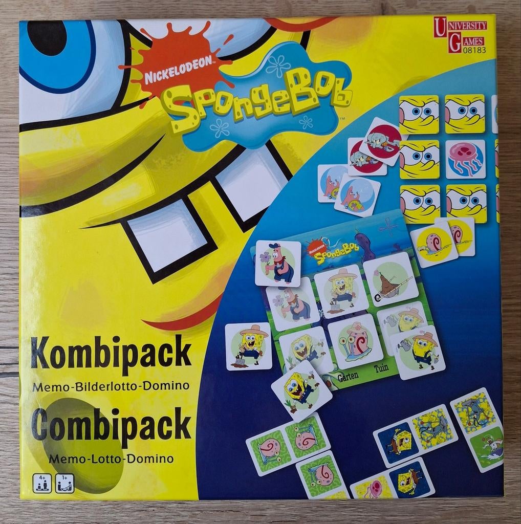 SpongeBob spelbox - Memory, Lotto & Domino combipack, Hobby en Vrije tijd, Vijf spelers of meer, Ophalen of Verzenden, Zo goed als nieuw