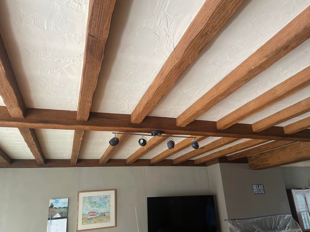 Hardhouten balken met 2 moederbalken, Bricolage & Construction, Bois & Planches, Utilisé, Poutre, Autres essences de bois, Enlèvement