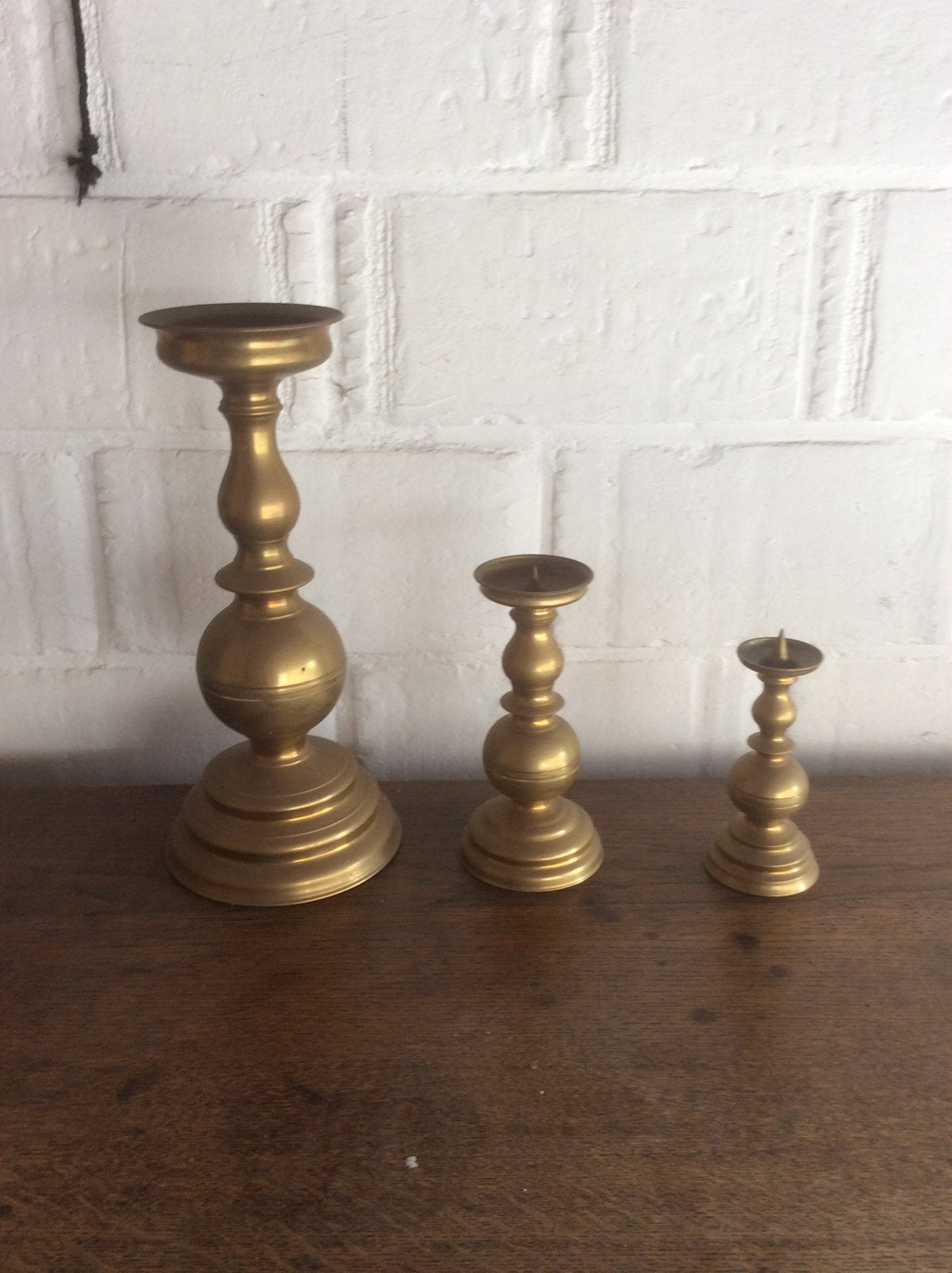 3 antieke, koperen kandelaars, Antiek en Kunst, Antiek | Kandelaars, Ophalen, Koper of Brons