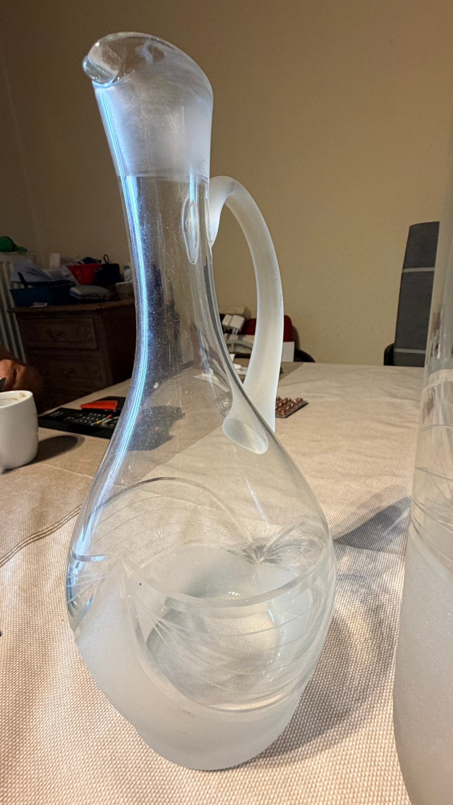 Lot 3 pièces vintage - 2 carafes à vin + vase - sablé givré, Enlèvement