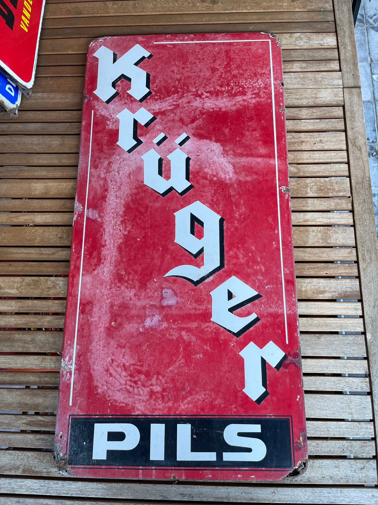 Emaille bord Kruger pils, Ophalen, Gebruikt, Reclamebord