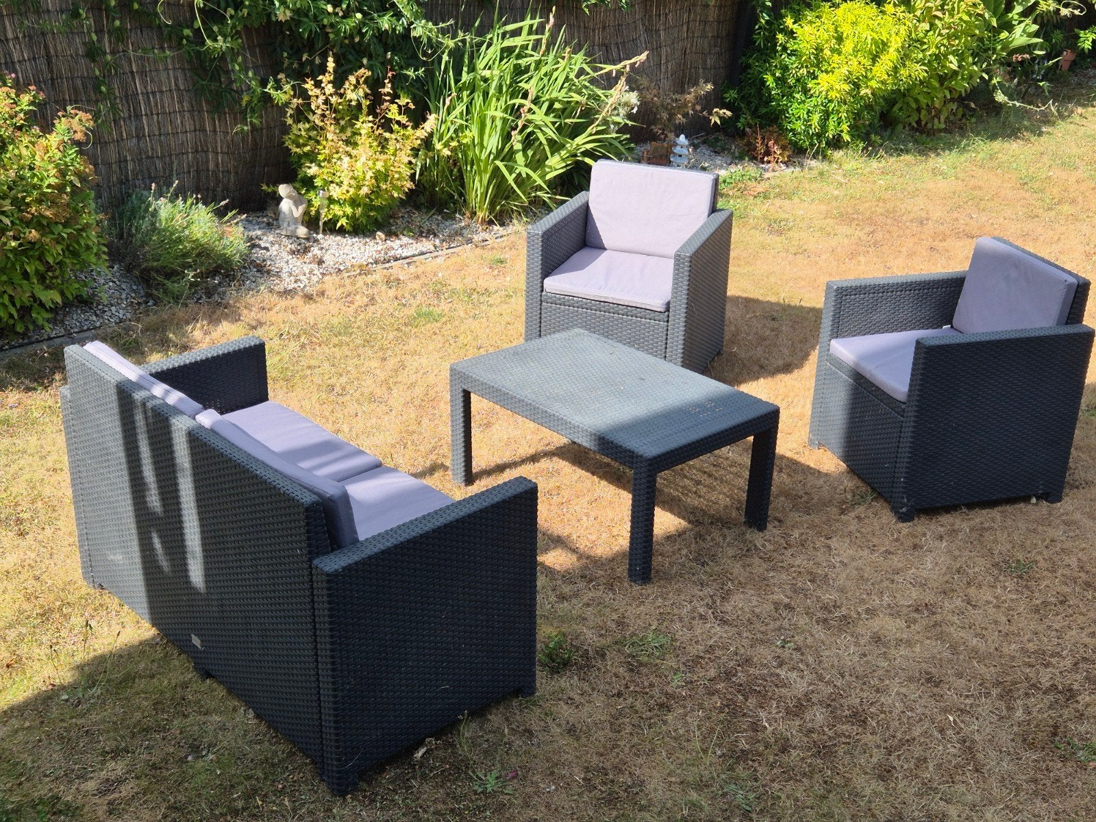 Salon de jardin Allibert 5 places (Gris graphite) + coussins, Banque, 5 places, Salons de jardin, Synthétique