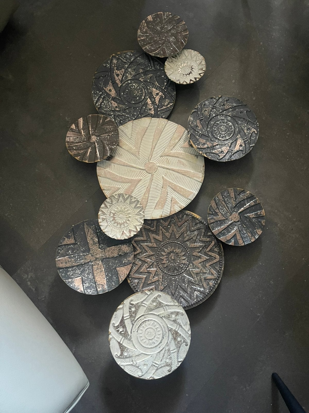 Wanddecoratie, Antiek en Kunst, Kunst | Designobjecten, Ophalen, Grijs, Wanddecoratie, Metaal