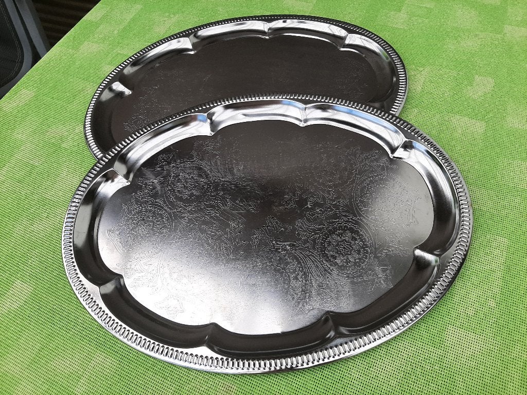 2 ovalen serveerborden met motief  -  46cm, Ophalen, Gebruikt, Ovaal, Dienblad