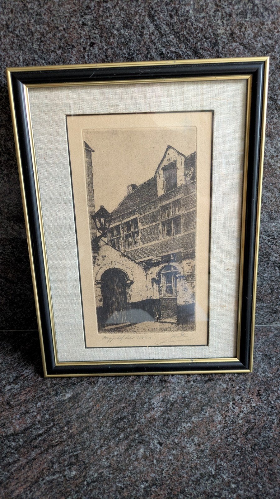 Litho van begijnhof in Lier, Ophalen of Verzenden, Gesigneerd