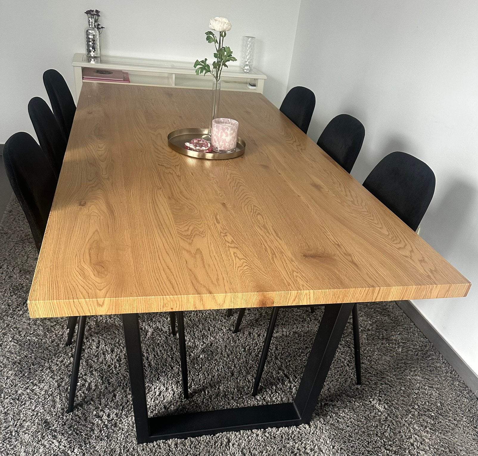 Mooie eettafel met zwart ijzeren poten – goede staat, Ophalen, Zo goed als nieuw