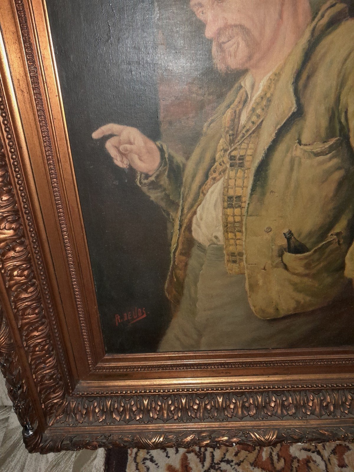 de dronkaard 19e gesigneerd, Antiek en Kunst, Ophalen, Gesigneerd, Doek