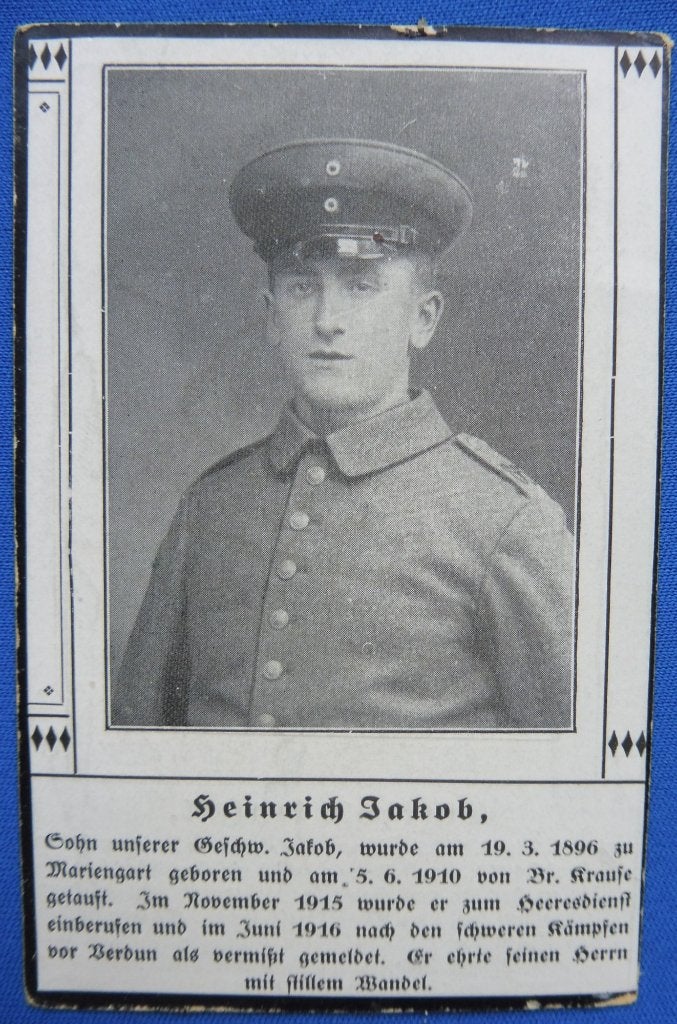 Duits WOI Bidprentje, rouwprentje: Vermist bij Verdun 14-18, Verzamelen, Verzenden, Landmacht, Overige typen
