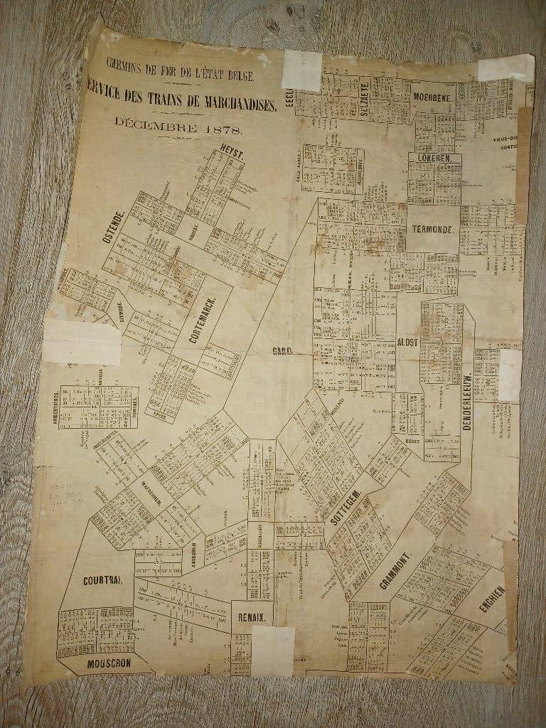 1878 spoorwegen kaart goederenvervoer zeldzaam, Ophalen of Verzenden, Gebruikt, Overige soorten, Kaart of Prent