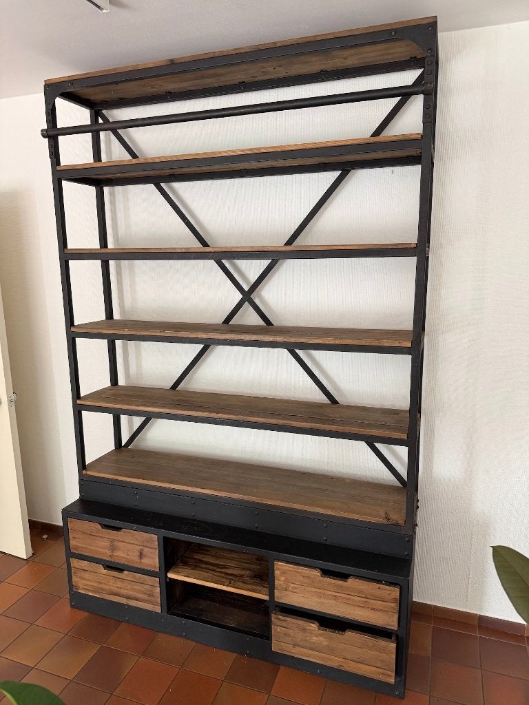 Armoire en bois/métal au look industriel, Comme neuf, Industrieel, 150 à 200 cm, Autres essences de bois