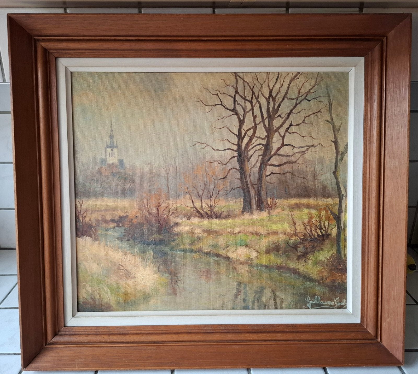 Origineel Guillaume Godts olieverfschilderij, Antiek en Kunst, Ophalen, Doek, Olieverf, Stads- / dorpsgezicht