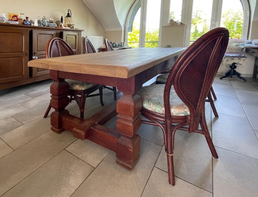 Table de salle à manger rustique et ses 6 chaises., Maison & Meubles, Salles à manger complètes, Enlèvement, Utilisé, Rustique type monastère