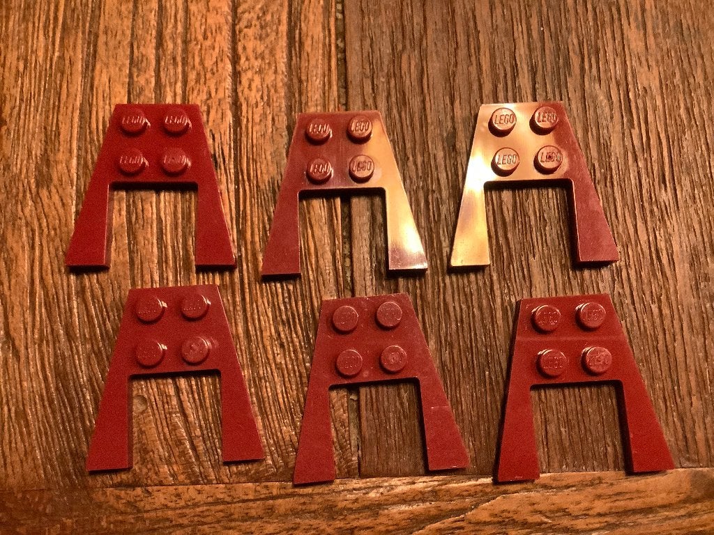 Lego wedge/Plate 4x4 dark red 6st / 370-8, Ophalen of Verzenden, Gebruikt, Lego