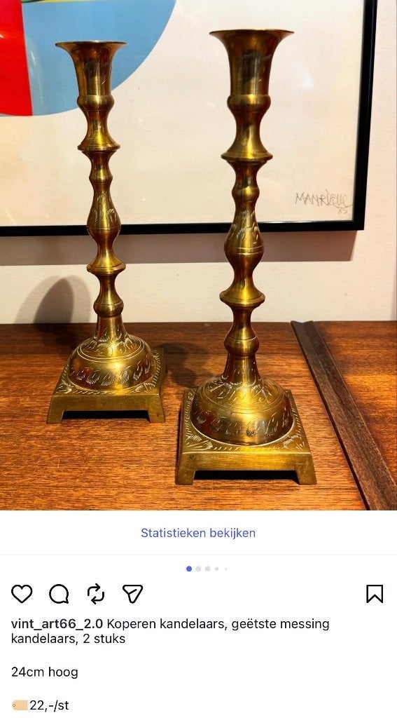 Vintage kandelaars in koper /messing, Antiek en Kunst, Ophalen of Verzenden
