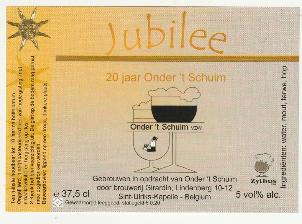 bieretiket Girardin : Jubilee 20 jaar Onder 't Schuim, Verzamelen, Verzenden, Gebruikt, Overige typen, Overige merken