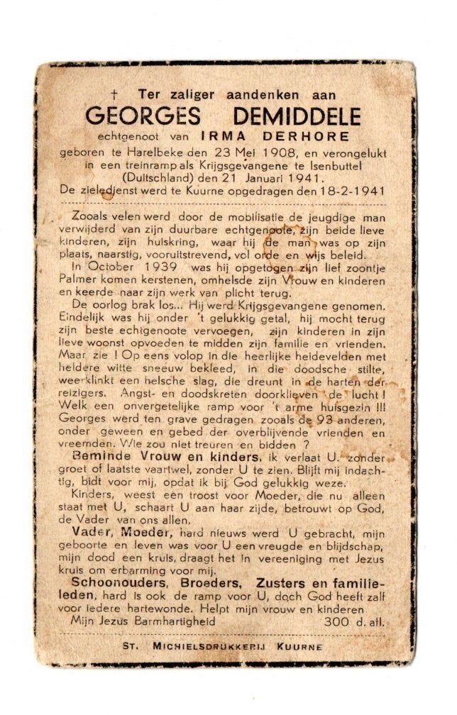 doodsprentje soldaat Harelbeke + Isenbüttel 1941, Collections, Enlèvement ou Envoi, Armée de terre, Photo ou Poster