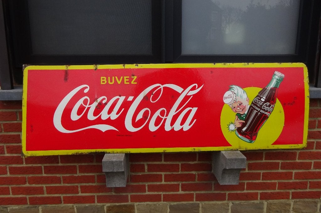 Coca-Cola 1957 originele emaille plaat in eigen sap, Antiek en Kunst, Ophalen