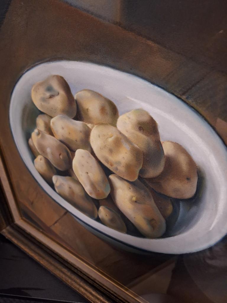 Belle œuvre ancienne en technique pastel, pommes de terre, Enlèvement