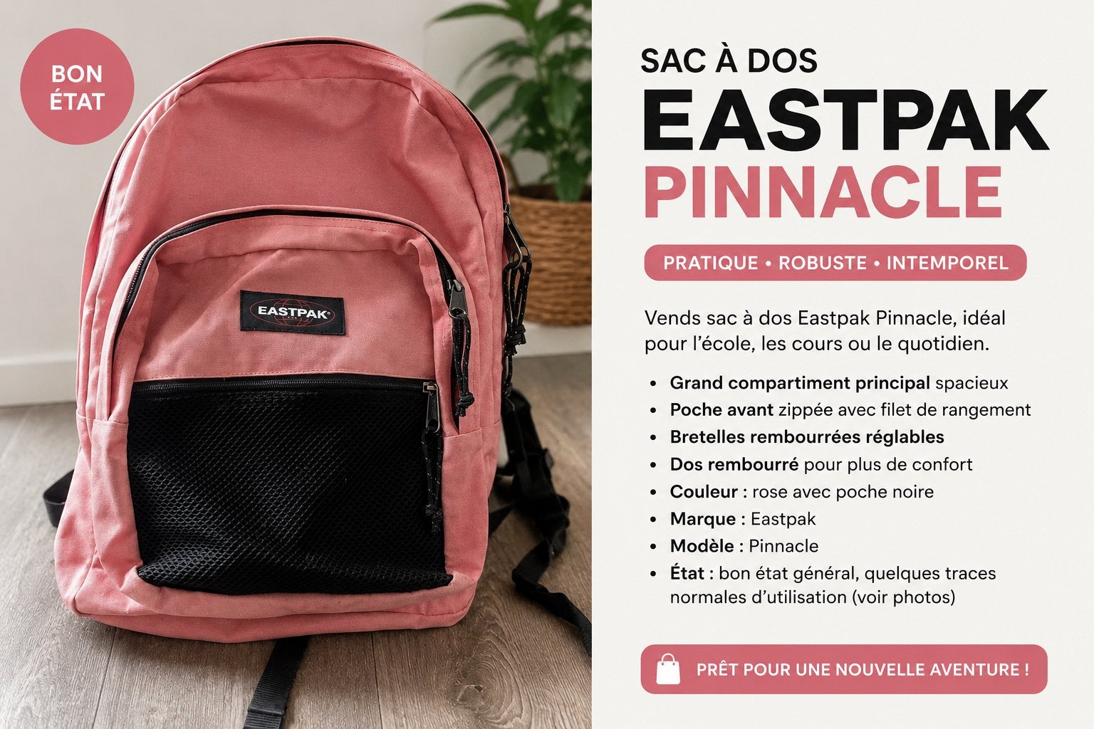 Sac à dos Eastpak Pinnacle – Rose, Enlèvement ou Envoi, Comme neuf, Rose, Sac à dos