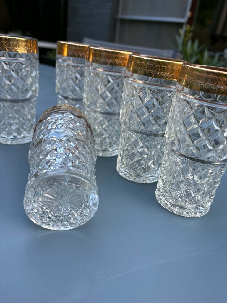 Ensemble de 6 verres en cristal vintage avec bord doré, Antiquités & Art, Enlèvement ou Envoi