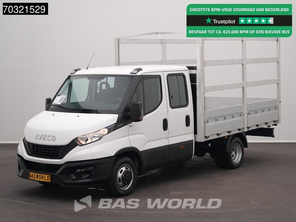 Iveco Daily 35C14 Dubbel Cabine Open Laadbak Huif Dubbelluch, Auto's, Bestelwagens en Lichte vracht, Stof, Gebruikt, Euro 6, Iveco