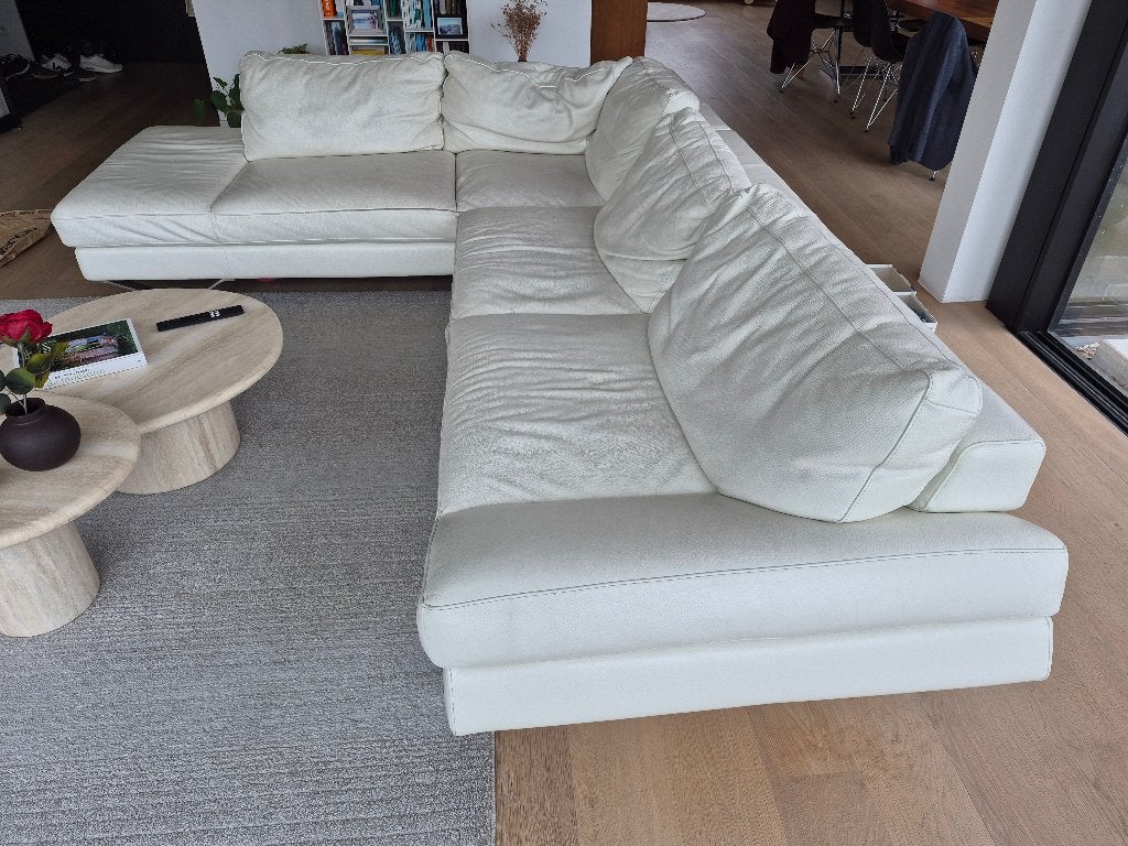 Grote witte Natuzzi zetel, Ophalen, Leder, Gebruikt, 300 cm of meer