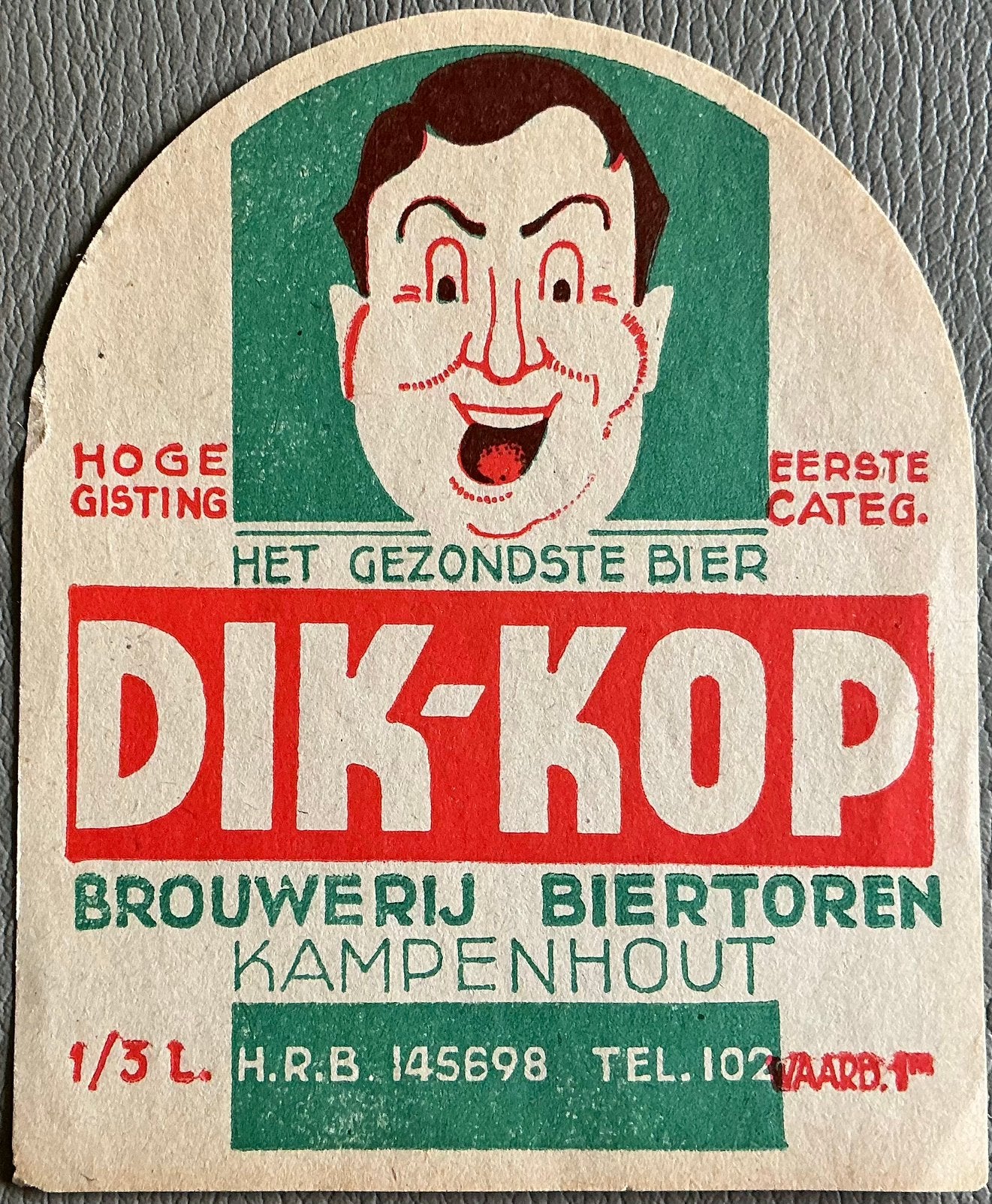 Oud DIK-KOP/BR.BIERTOREN/KAMPENHOUT/bieretiket, Verzamelen, Ophalen of Verzenden, Zo goed als nieuw, Overige typen