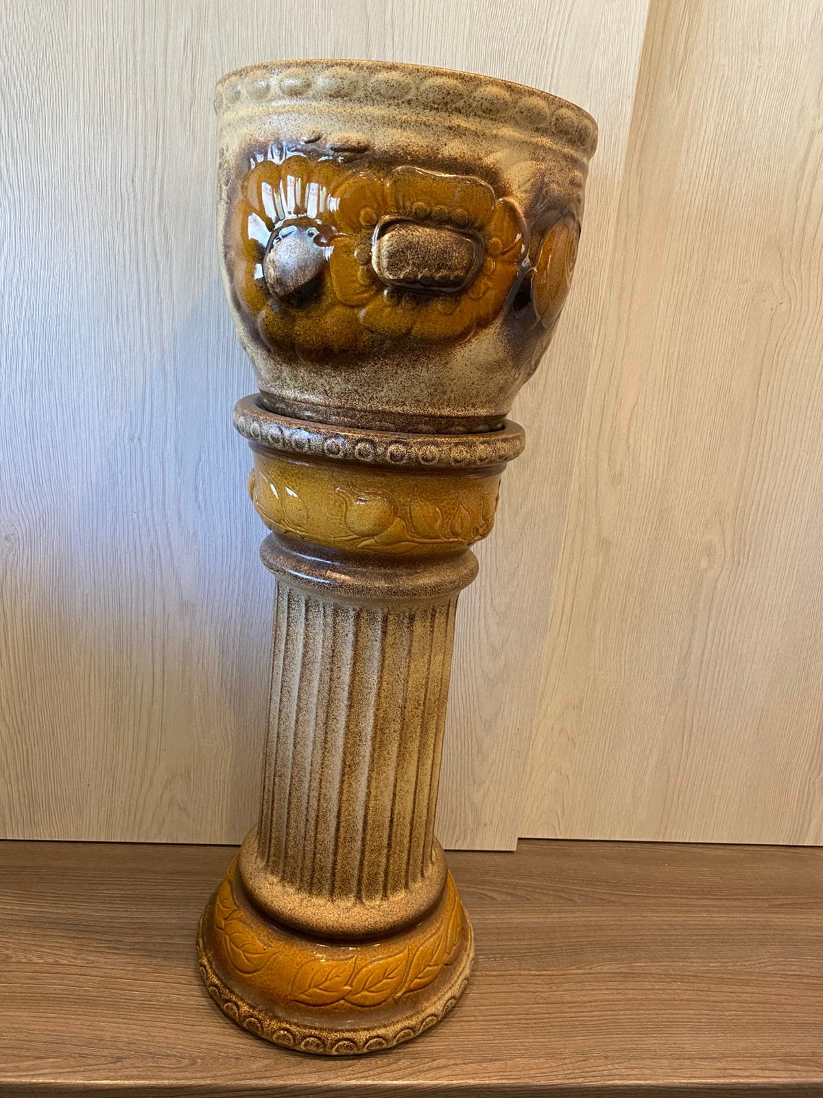 Vintage scheurich cachepot met pilaar, Antiek en Kunst, Ophalen