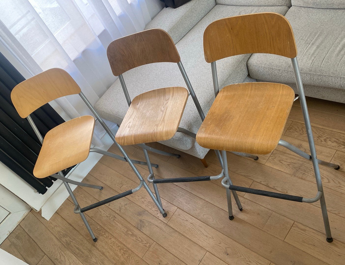 3 Tabourets de bar pliants Ikea - 40€ ou 15€ pièce, Enlèvement, Utilisé, Bois, 60 à 90 cm
