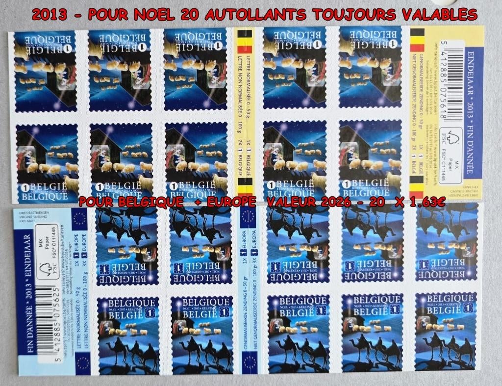 2023- POUR BELGIQUE EUROPE 20 TIMBRES, Envoi