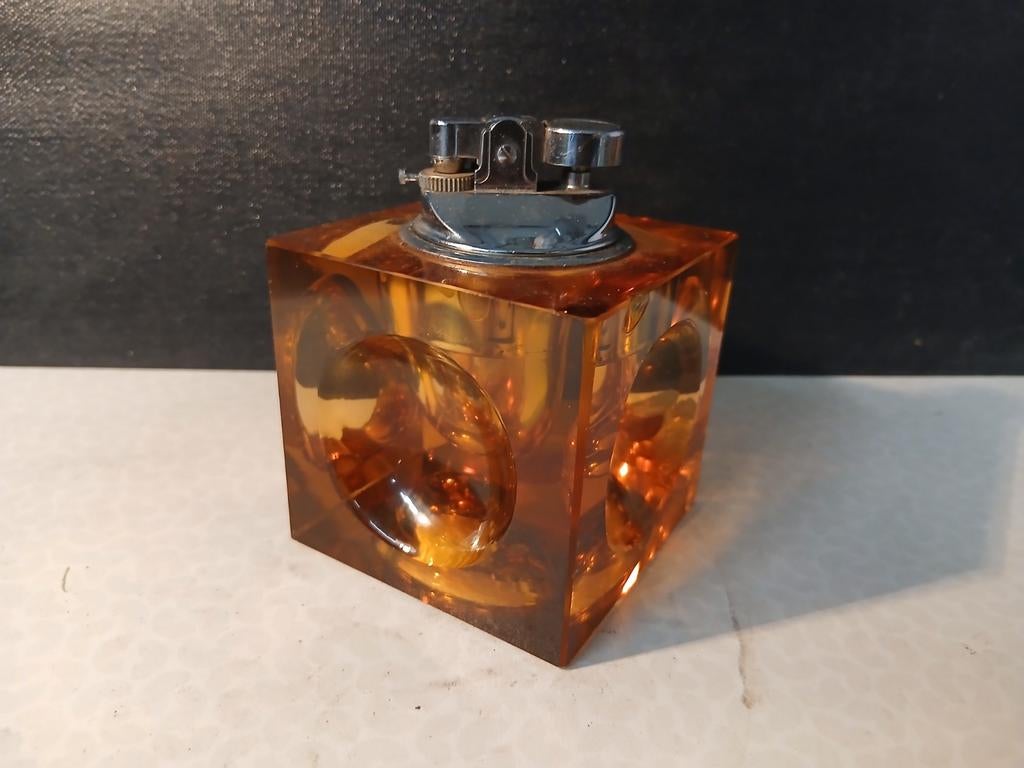 Tafelaansteker briquet amberkleurig glas, Verzamelen, Ophalen of Verzenden