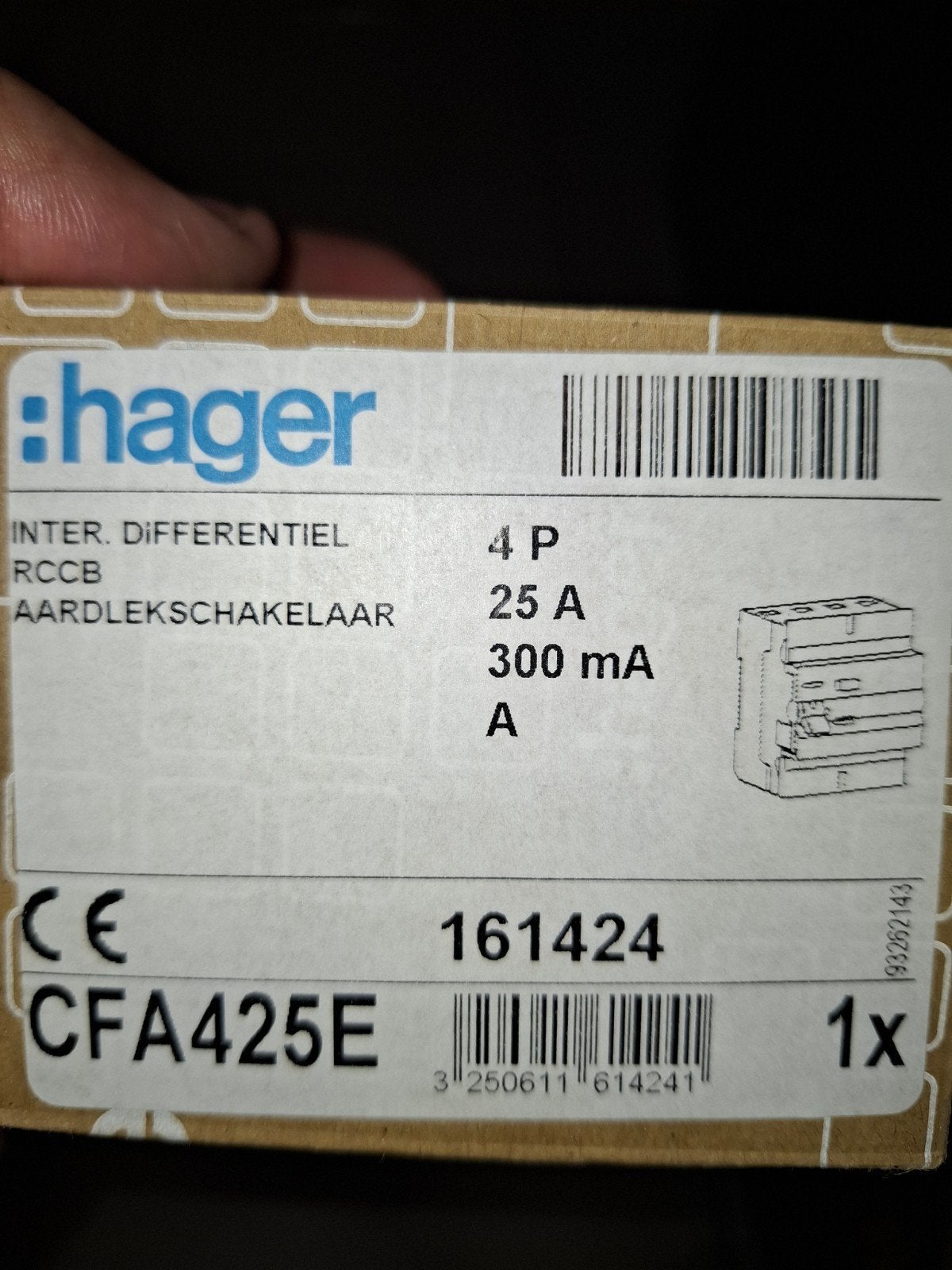 disjoncteur différentiel hager  4P 25A 300mA A, Bricolage & Construction, Enlèvement ou Envoi, Neuf, Hager, Disjoncteur différentiel