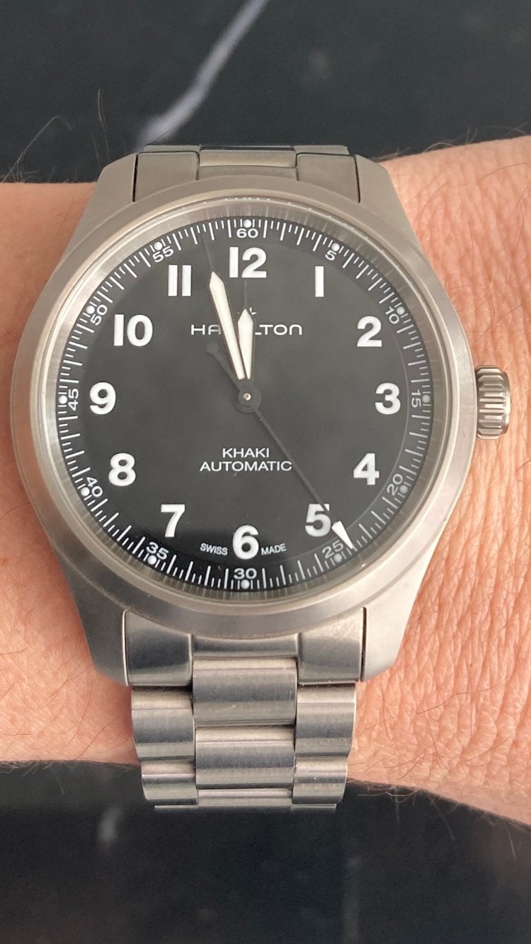 Hamilton khaki field auto 36 mm titanium limited edition, Enlèvement ou Envoi, Montre-bracelet