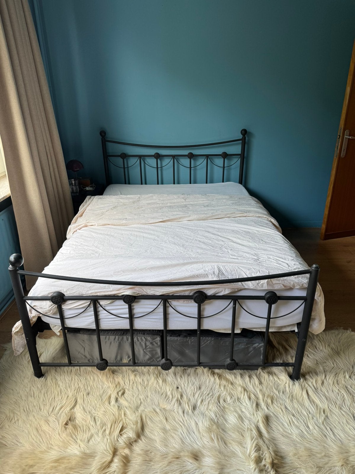 Zwart metalen tweepersoonsbed- spijlenbed, Ophalen, Zo goed als nieuw, Zwart
