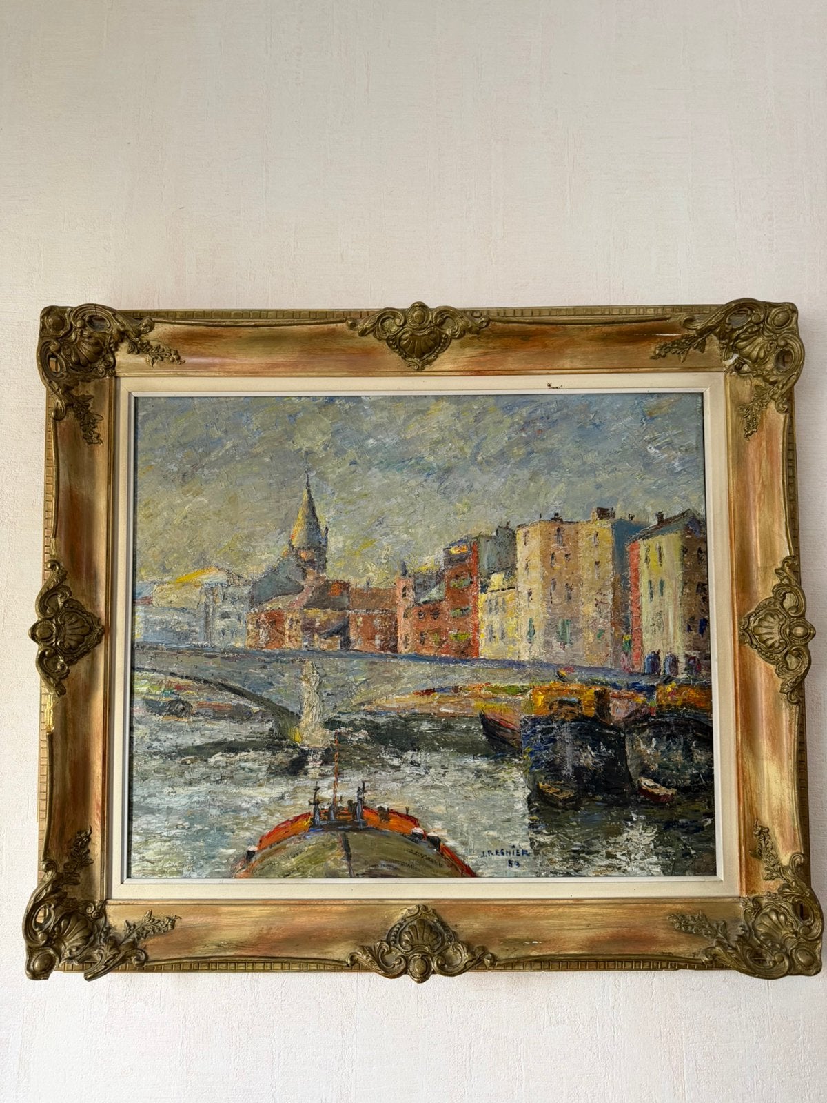 Tableau Le Pont des Arches à Liège, Antiquités & Art, Enlèvement, Autres styles, Paysage
