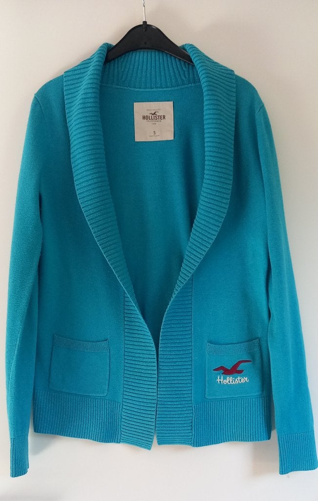 Cardigan Hollister turquoise à col châle — S (ZGAN), Enlèvement ou Envoi, Taille 36 (S), Comme neuf, Bleu