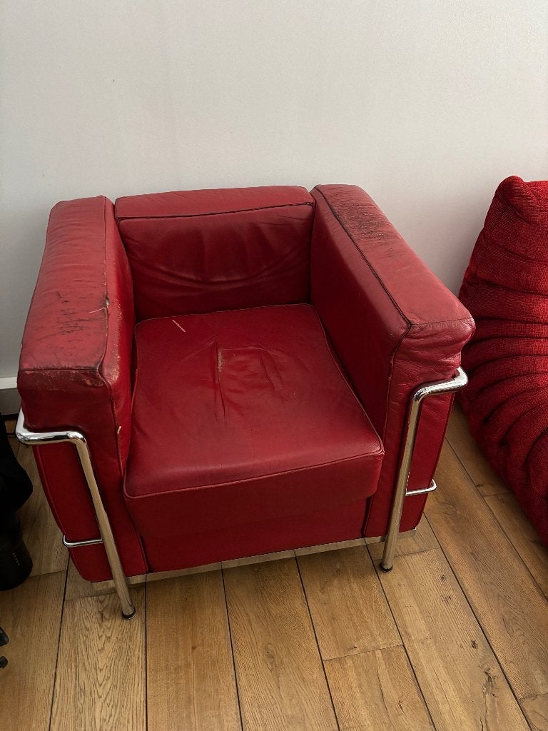 Vintage Cassina LC2 fauteuil Le Corbusier replica  rood leer, Ophalen, Gebruikt, 75 tot 100 cm, 75 tot 100 cm