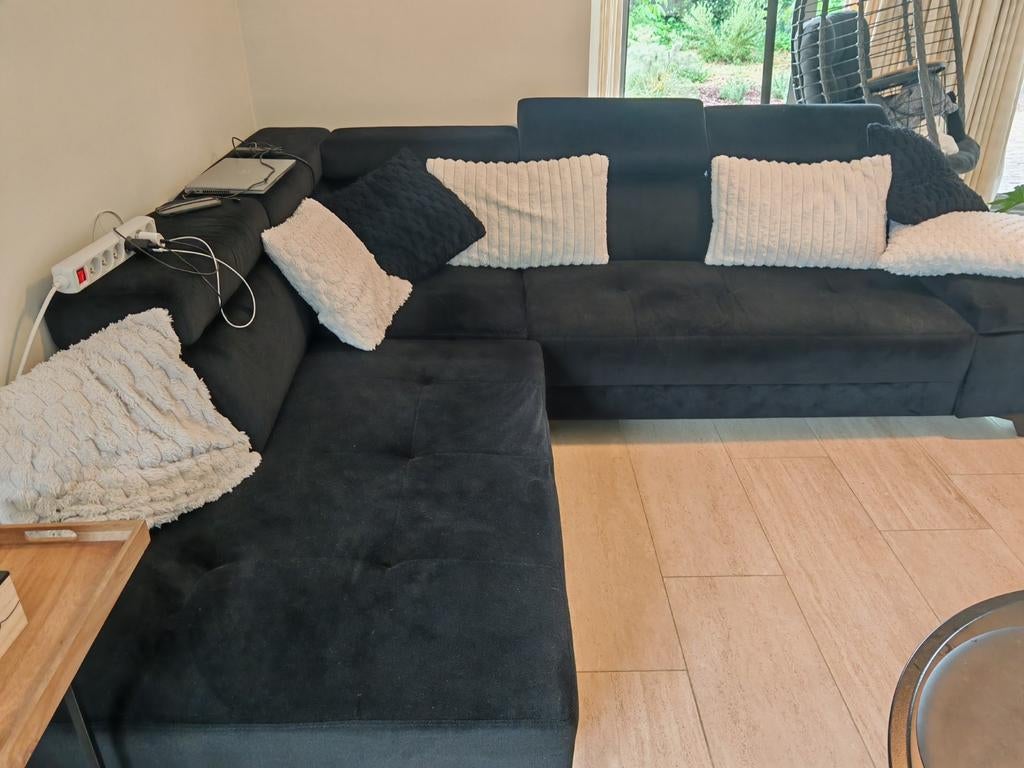 Hoeksalon zwart stof, Maison & Meubles, Canapés | Coins salons complets, Tissus, Enlèvement