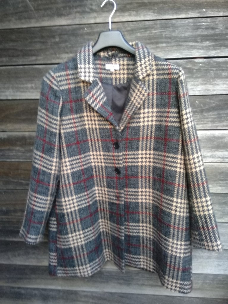 Geruite Grijze Wollen Jas Van Vivella In Maat 48, Enlèvement ou Envoi, Vivella, Comme neuf, Taille 46/48 (XL) ou plus grande