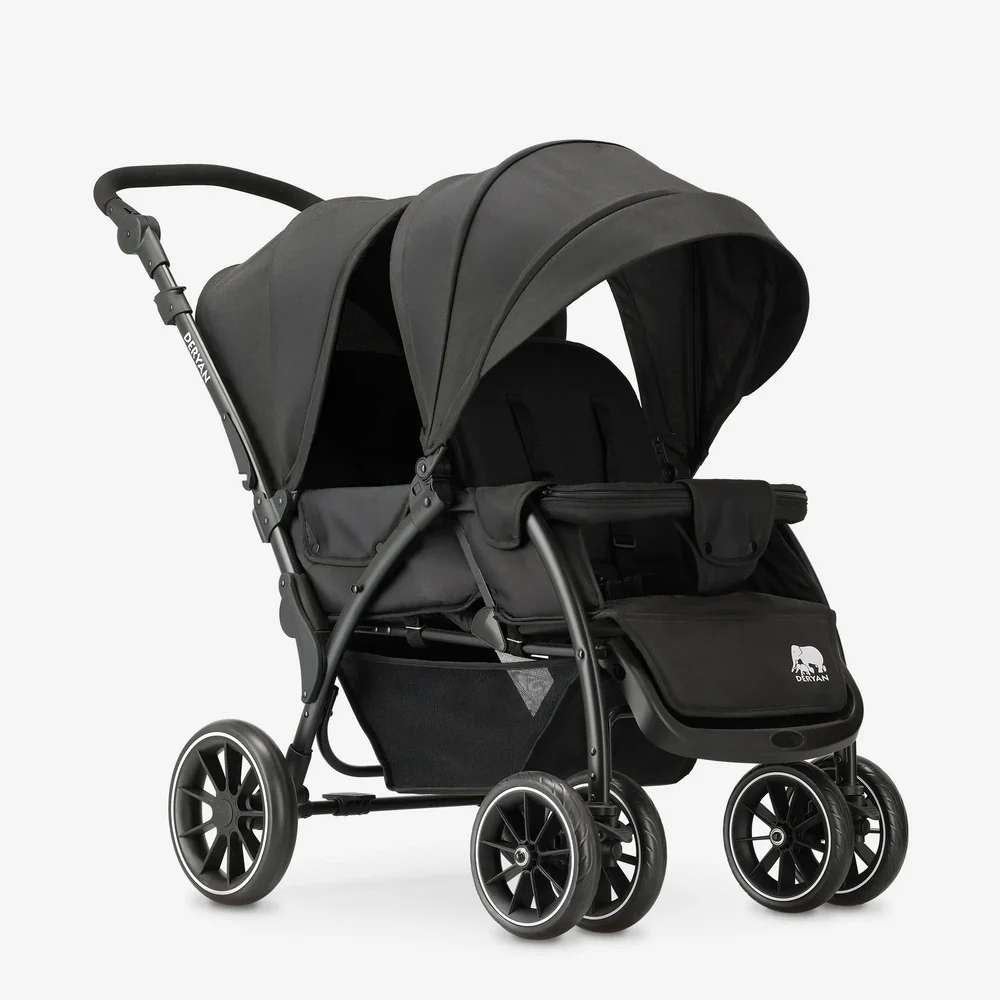 DERYAN Elena Duo Buggy – Zwart | Dubbele Kinderwagen, Enlèvement ou Envoi, Comme neuf, Autres marques, Protection de pluie