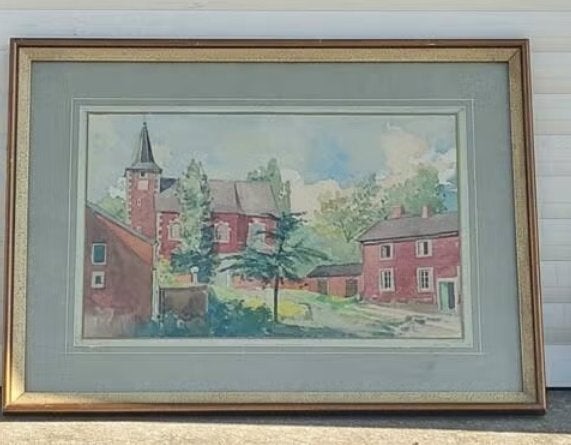 aquarelle vue d une eglise, Antiquités & Art, Enlèvement ou Envoi, Aquarelle