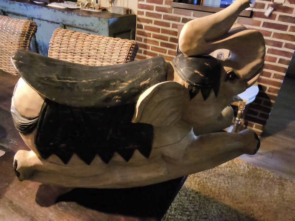 Éléphant à bascule vintage en bois —  (13 kg !), Enlèvement