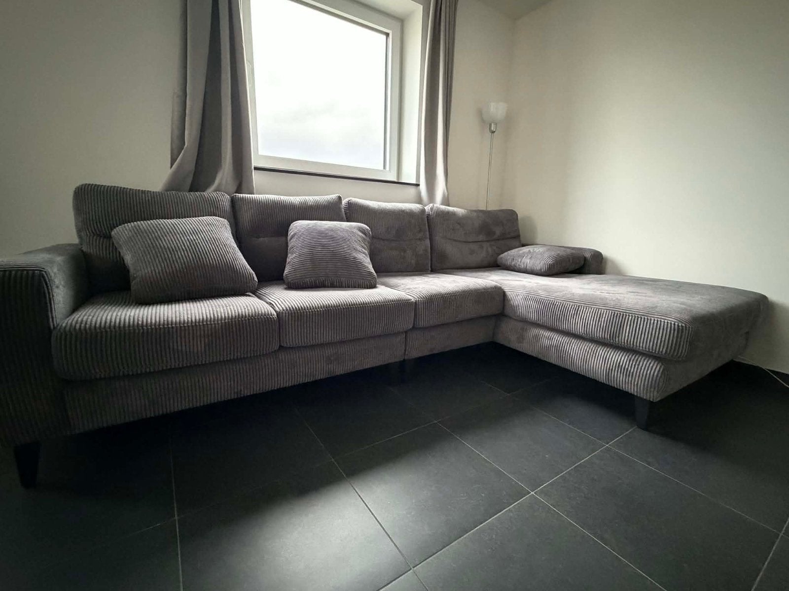 Ribfluwele zetel met lounge - amper gebruikt, Ophalen, Zo goed als nieuw