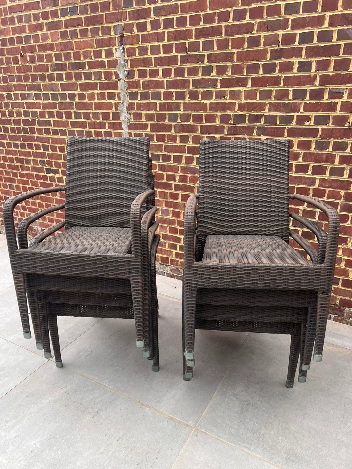8 bruine tuinstoelen (metalen frame), Tuin en Terras, Tuinstoelen, Ophalen, Gebruikt, Kunststof, Stapelbaar
