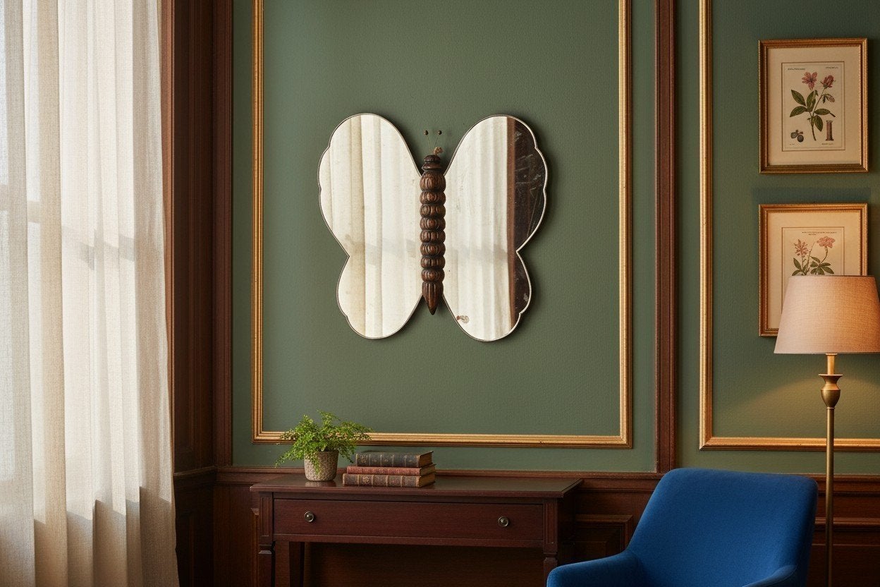 Miroir mural vintage « Butterfly » avec accent en bois, Enlèvement ou Envoi