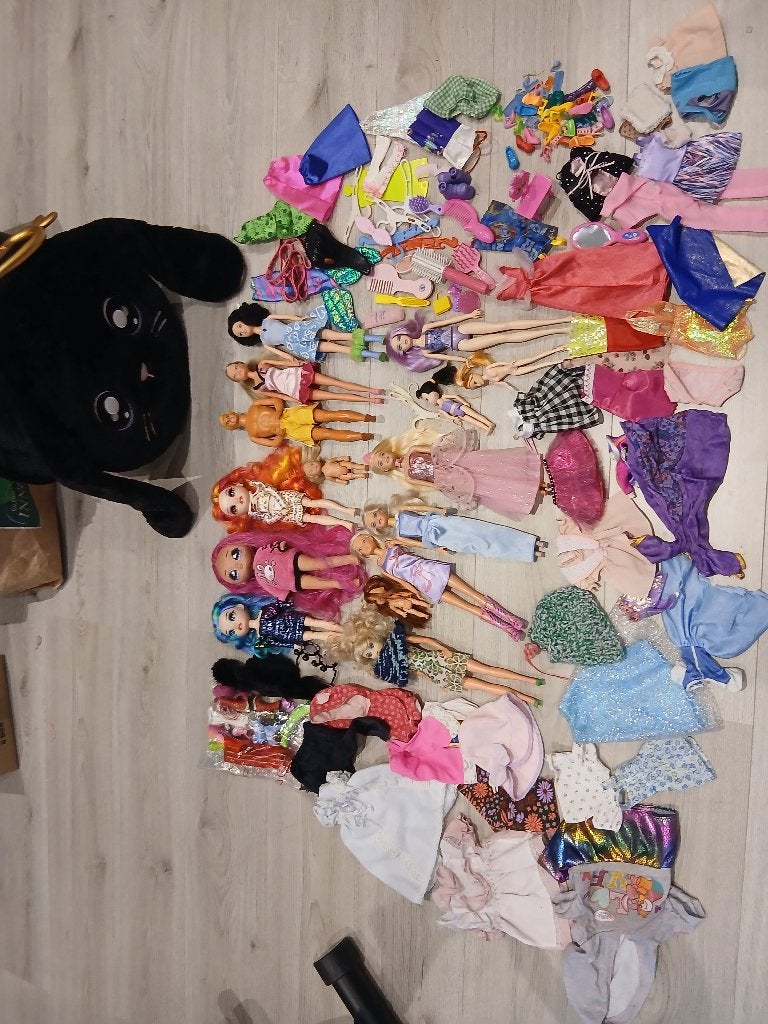 Collectie (barbie)poppen + kledij + accessoires in opbergbox, Ophalen, Gebruikt, Barbie