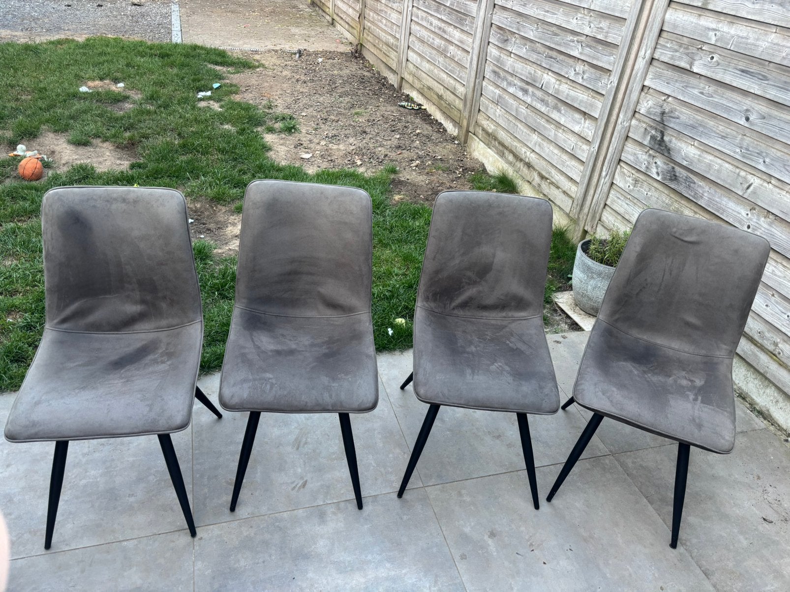 6 x Grijze suede stoelen, Ophalen, Gebruikt, Vijf, Zes of meer stoelen, Modern